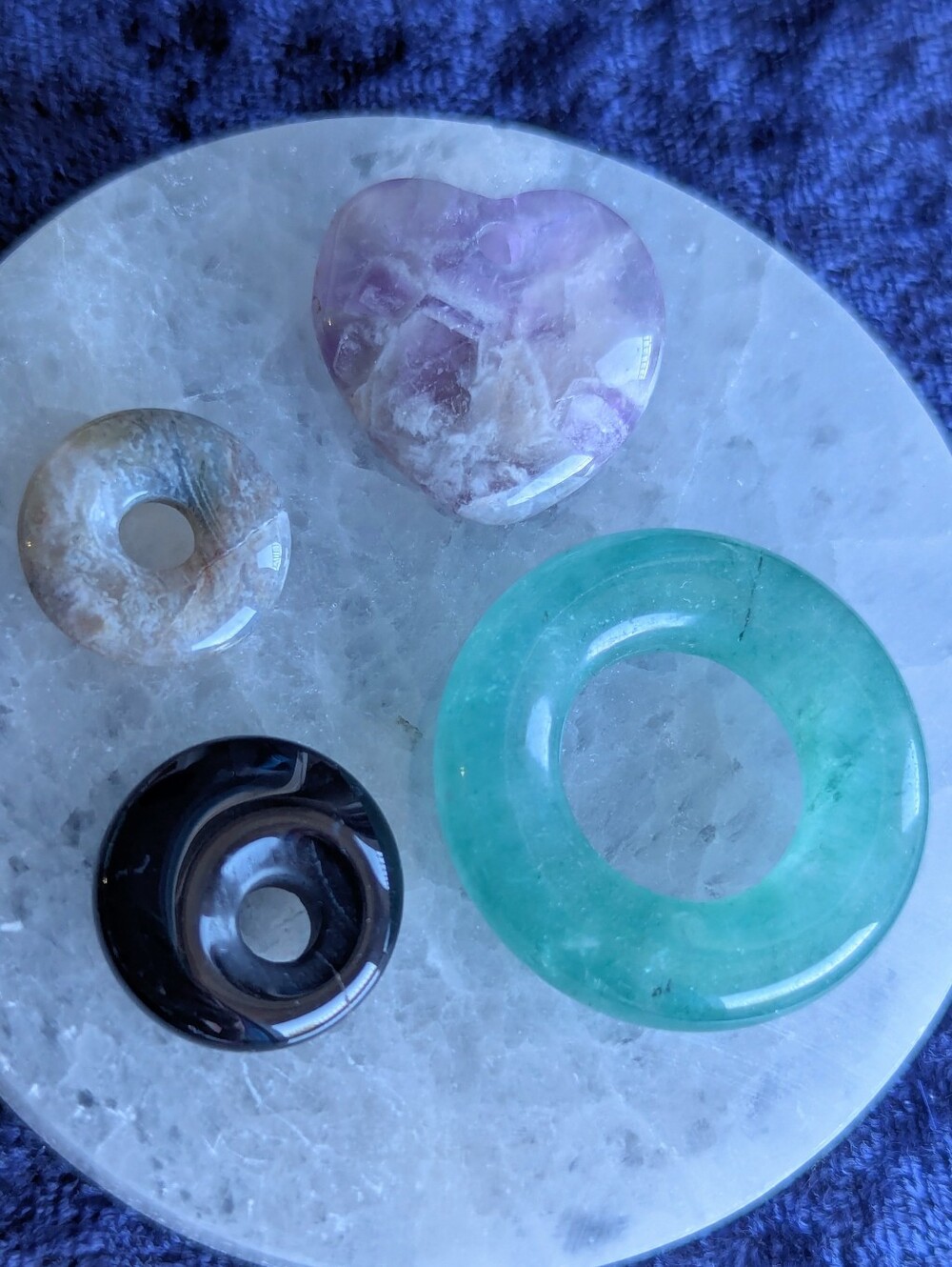 4 Crystal PENDANT Set ☯️ Fluorite 💚 Amethyst 💜 Agate 🩶 for Jewelry Making